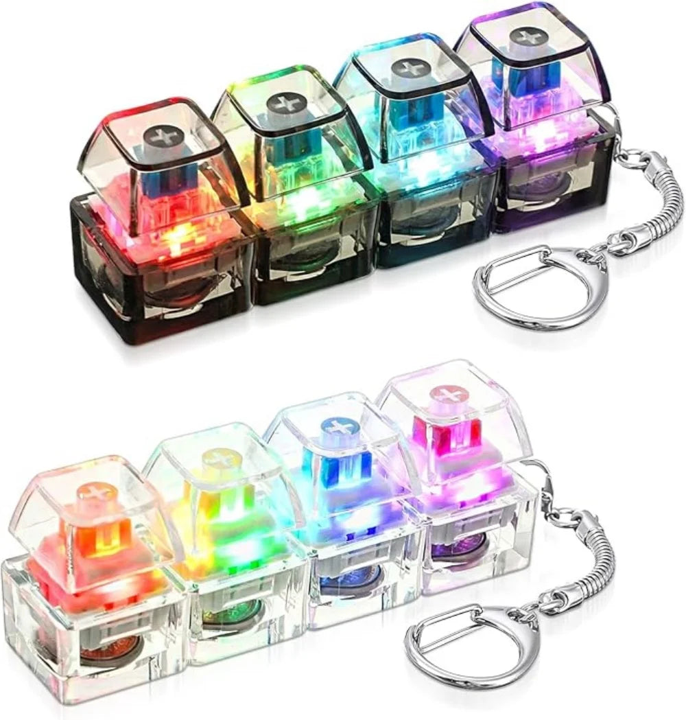 Light-Up Keyboard Keychain with Clickable LED Button – Portable Fidget Keychain