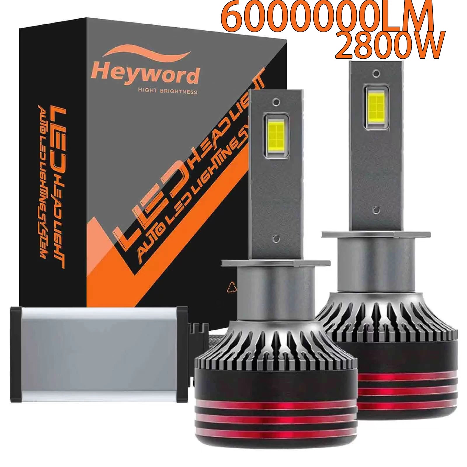 Heyword 2800W 6000000LM PLUS H7 H11 H1 H4 Led Headlight Bulb 6000K LED HB3 HB4 Double Copper Tube Led Light Kit for Car 12V 2PCS