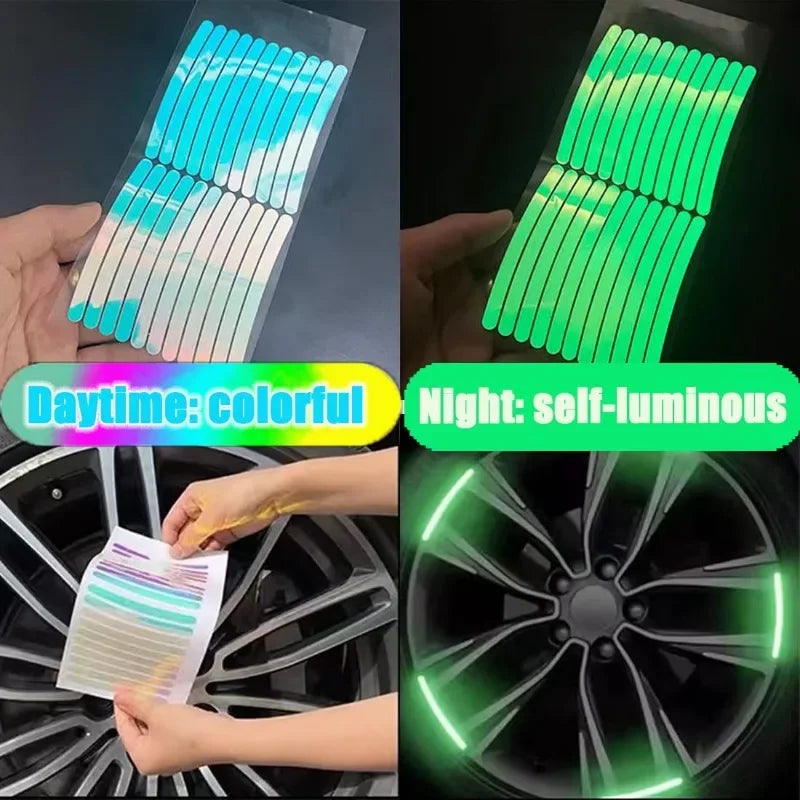 20/40-Piece Reflective Wheel Rim Strips – Colorful Car & Motorcycle Hub Decals