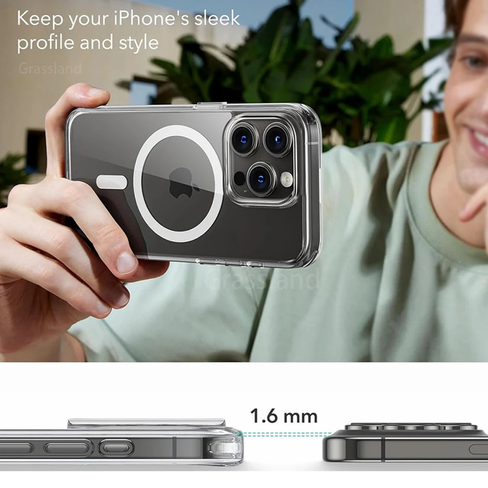 Clear Magnetic MagSafe-Compatible Case for iPhone 11–16 Series – Transparent Protective Cover with Wireless Charging Support