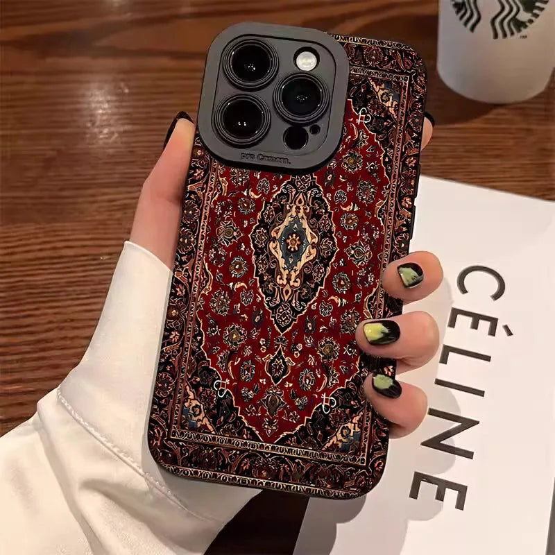 Persian Carpet Floral Phone Case – Matte Shockproof TPU Cover for iPhone