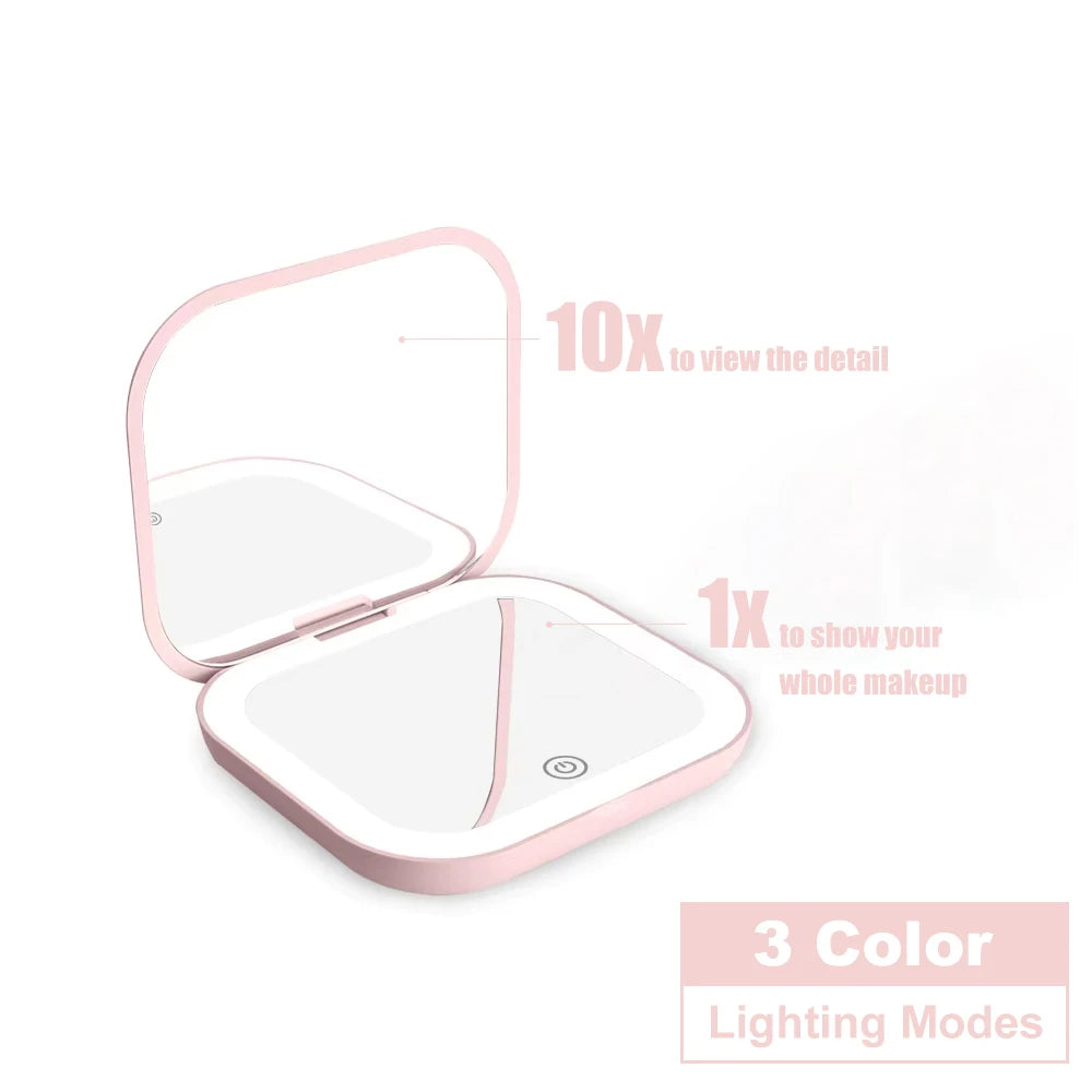 Product Title LED Compact Makeup Mirror with Lights – 1X/2X Magnifying Portable Travel Mirror