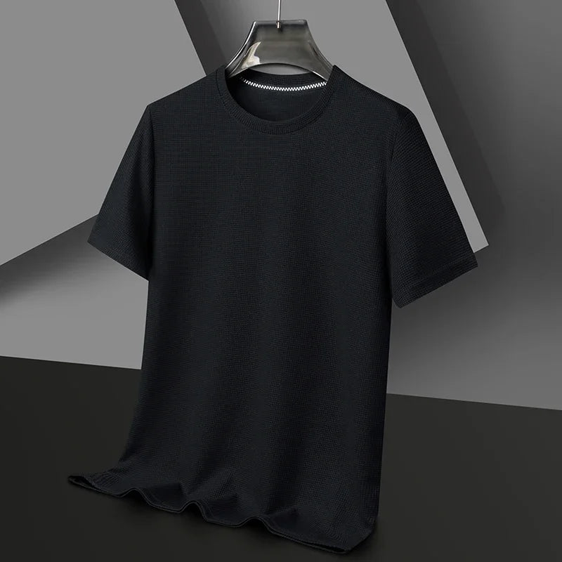 AURELLE Men's Summer Waffle Knit T-Shirt – Breathable Crew Neck Tee