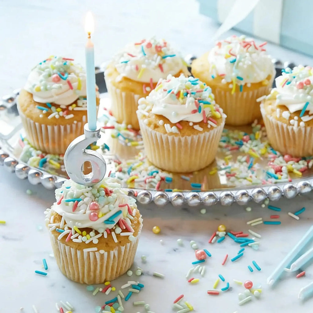 Reusable Silver Number Candle Holder Set (0–9) – Adjustable Birthday Cake Decoration