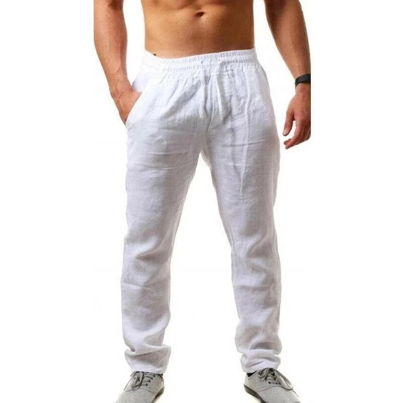 AURELLE Men's Cotton Linen Pants – Breathable Straight-Leg Casual Trousers