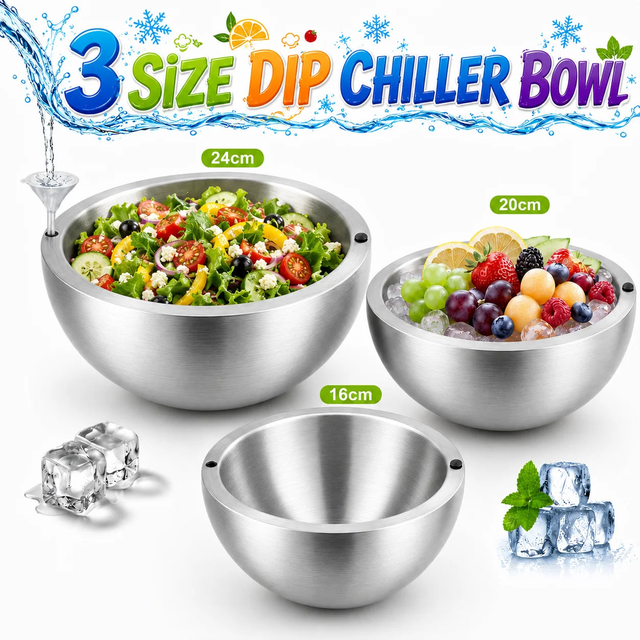 Stainless Steel Double-Walled Insulated Salad &amp; Serving Bowl
