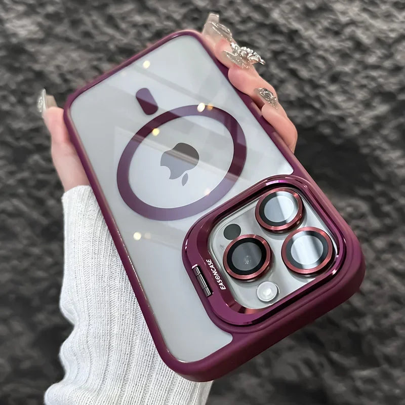 Luxury Magnetic Shockproof Case for iPhone 11–16 Series – Clear Tempered Glass Back Cover with Camera & Lens Protection