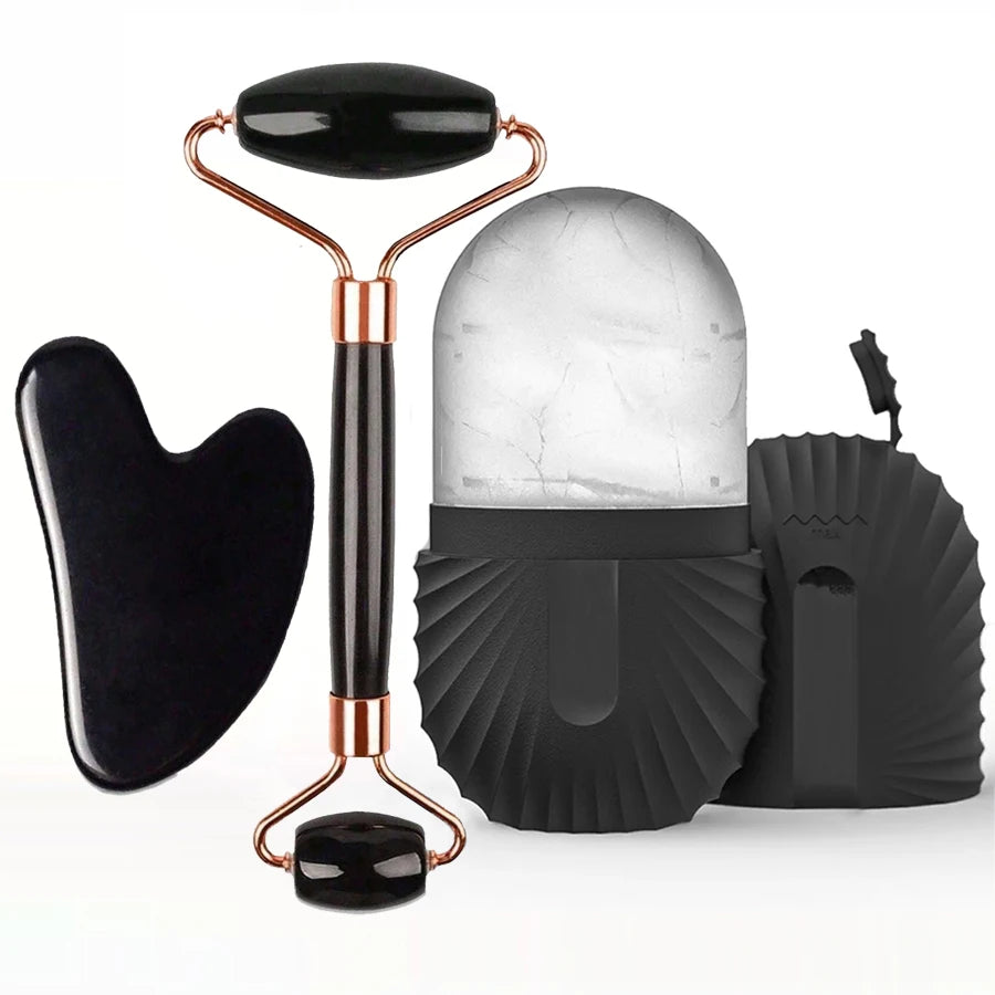 Ice Face Roller & Gua Sha Set – Reusable Silicone Facial Massager for Puffiness & Skincare