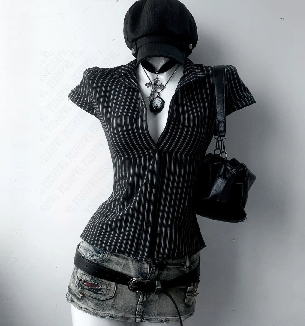 Women’s Y2K Striped Button-Up Shirt