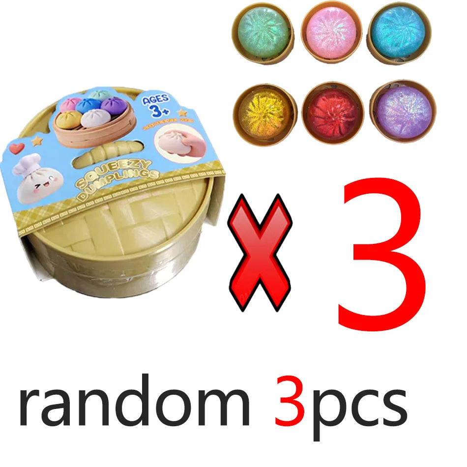 Dumpling Squishy Stress Toy – Slow-Rising Soft Fidget with Mini Steamer
