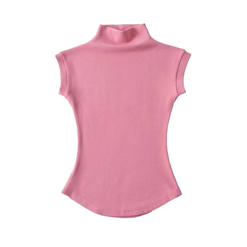 AURELLE Women's Sleeveless Turtleneck Slim Fit Summer Top – High Neck Crop Tank