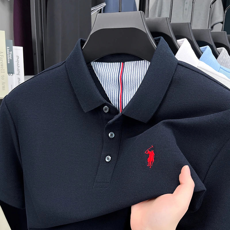 AURELLE Men's 100% Cotton Embroidered Polo Shirt – Classic Casual Style