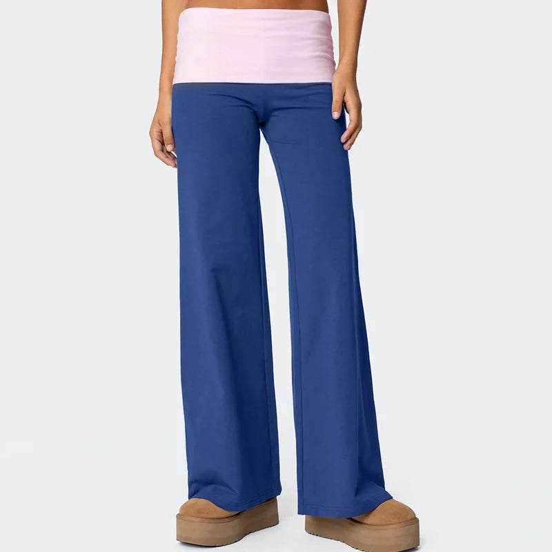 AURELLE Women's Wide Leg Fold Over Sweatpants – Low Rise Flare Yoga Lounge Pants