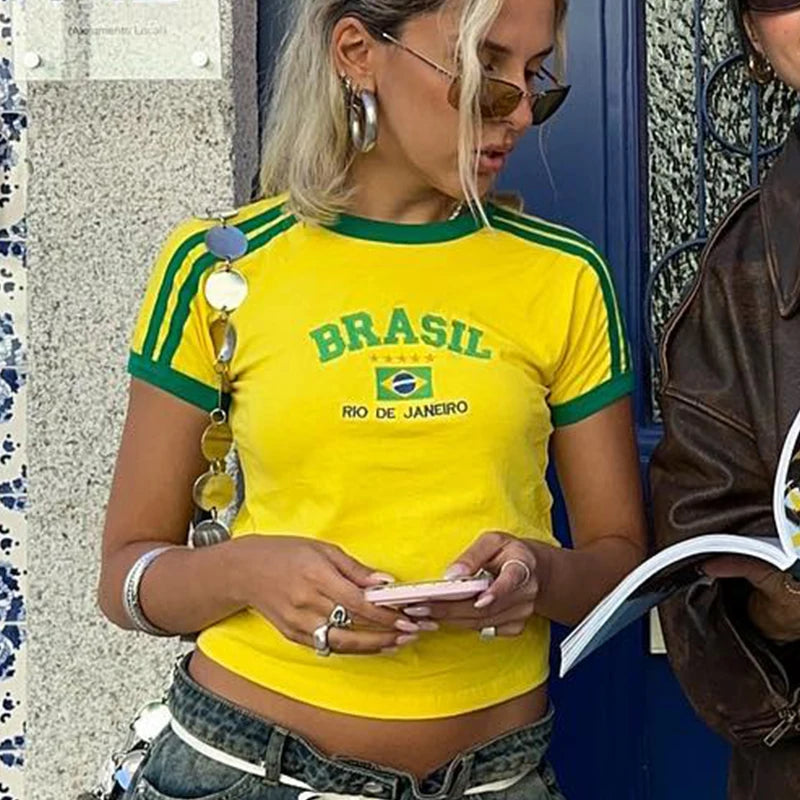 Women’s Y2K Brazil Graphic Crop T-Shirt