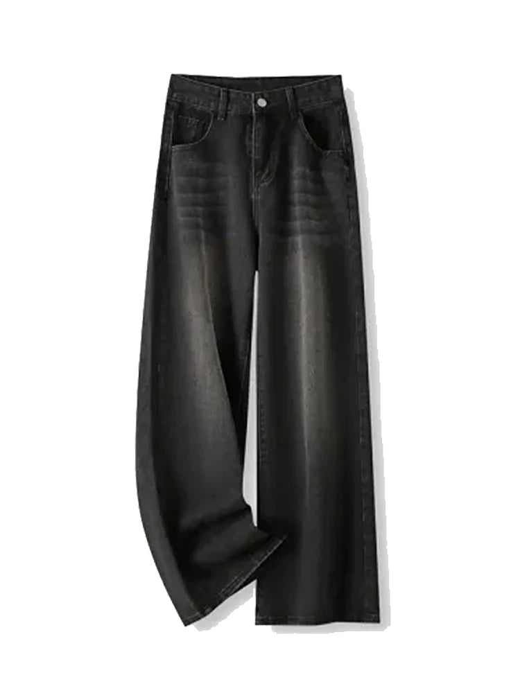 Women's High-Waisted Straight Leg Jeans – Relaxed Vintage Washed Denim Pants