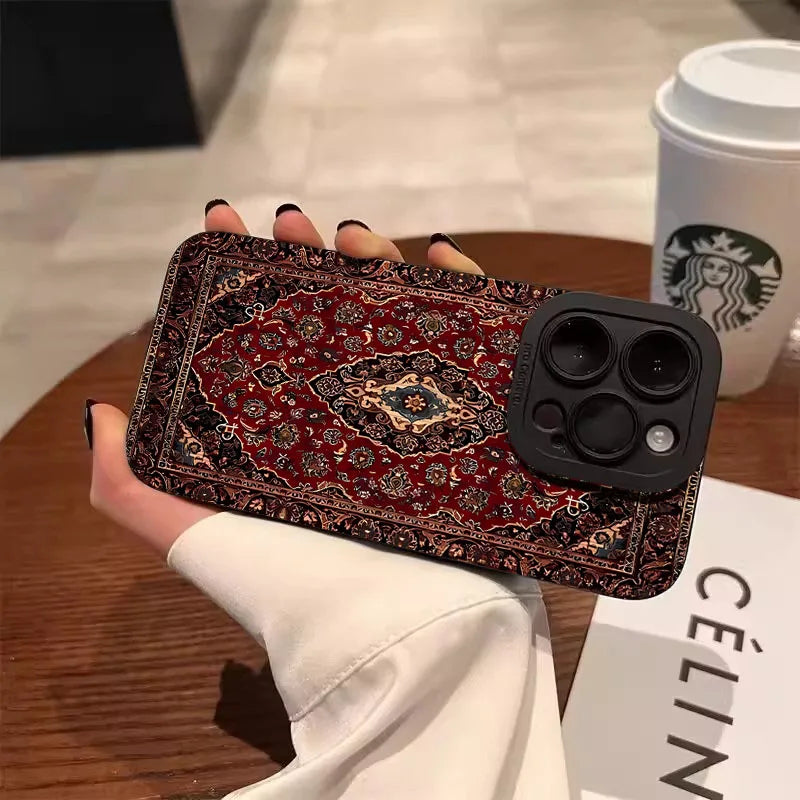 Persian Carpet Floral Phone Case – Matte Shockproof TPU Cover for iPhone