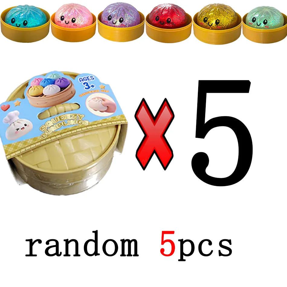 Dumpling Squishy Stress Toy – Slow-Rising Soft Fidget with Mini Steamer