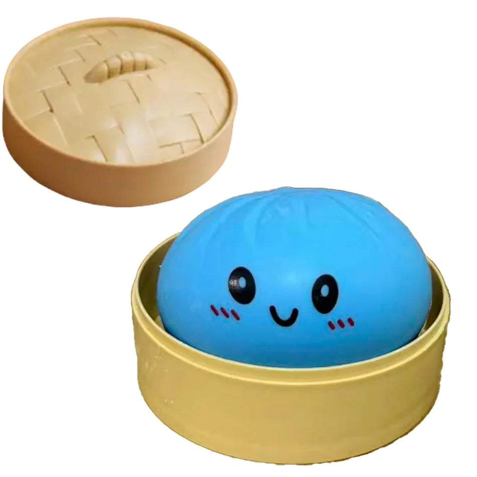Dumpling Squishy Stress Toy – Slow-Rising Soft Fidget with Mini Steamer