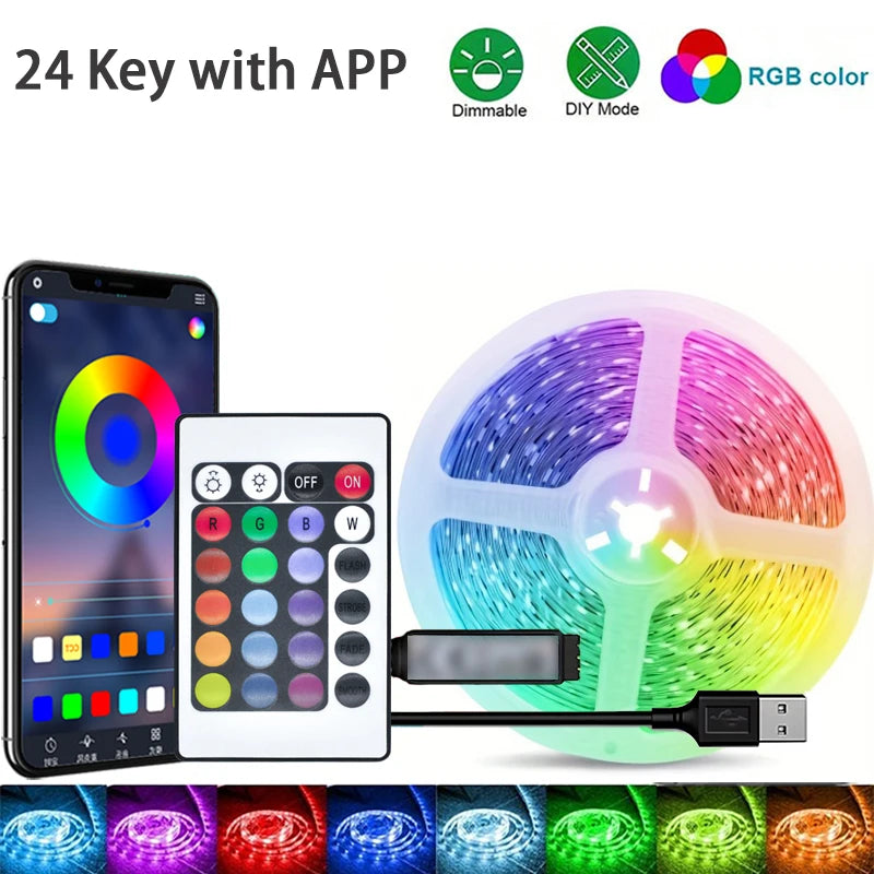 RGB LED Strip Lights with App & Remote Control | USB Color-Changing Room Lights (1M–40M)