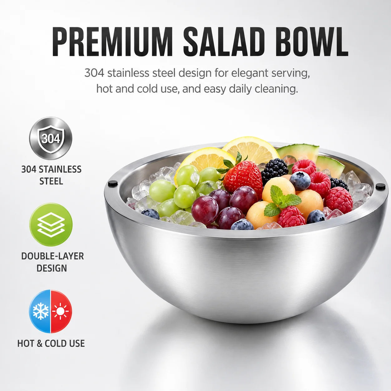 Stainless Steel Double-Walled Insulated Salad &amp; Serving Bowl