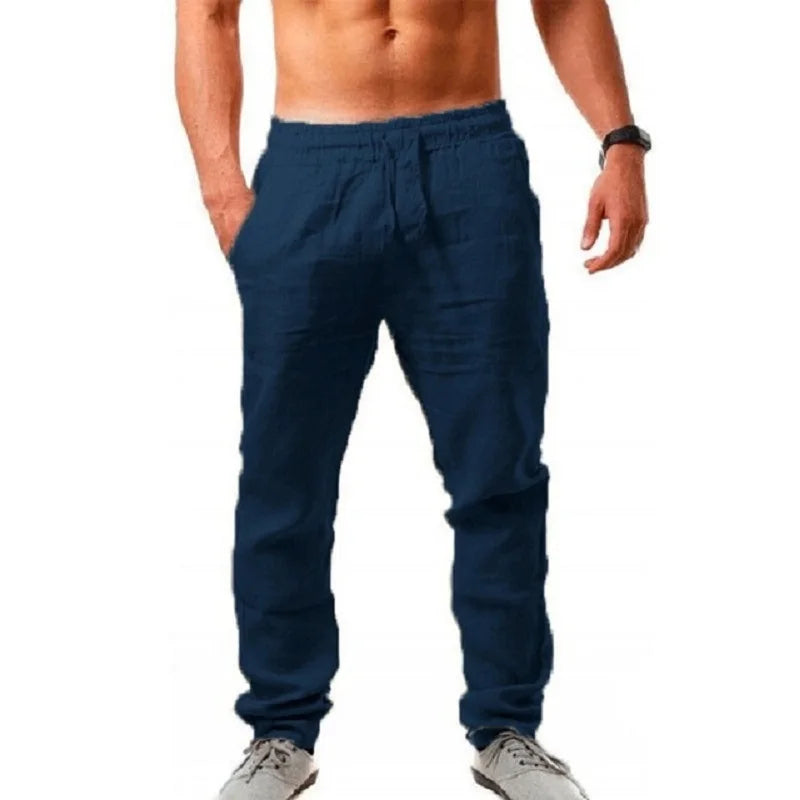 AURELLE Men's Cotton Linen Pants – Breathable Straight-Leg Casual Trousers