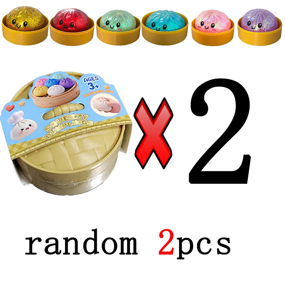 Dumpling Squishy Stress Toy – Slow-Rising Soft Fidget with Mini Steamer