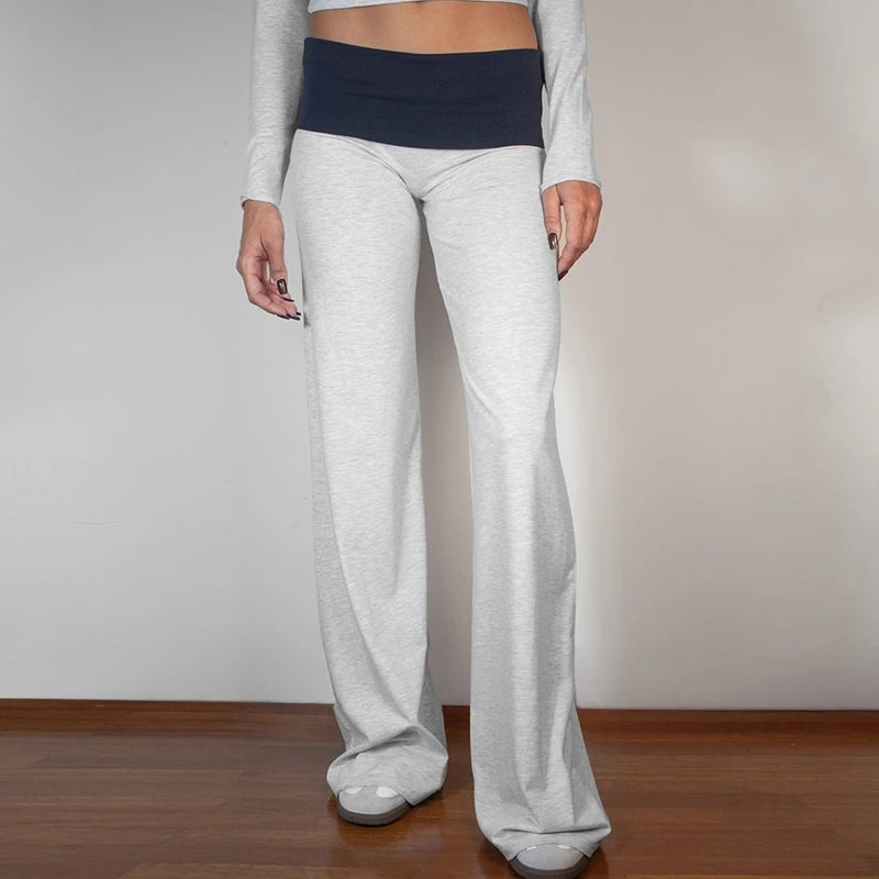 AURELLE Women's Wide Leg Fold Over Sweatpants – Low Rise Flare Yoga Lounge Pants