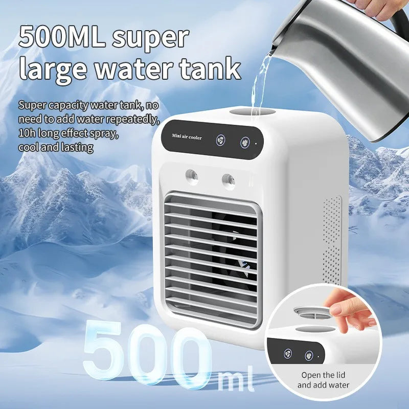 Portable Mini Desktop Air Conditioner Fan – USB Rechargeable Humidifier Cooling Fan