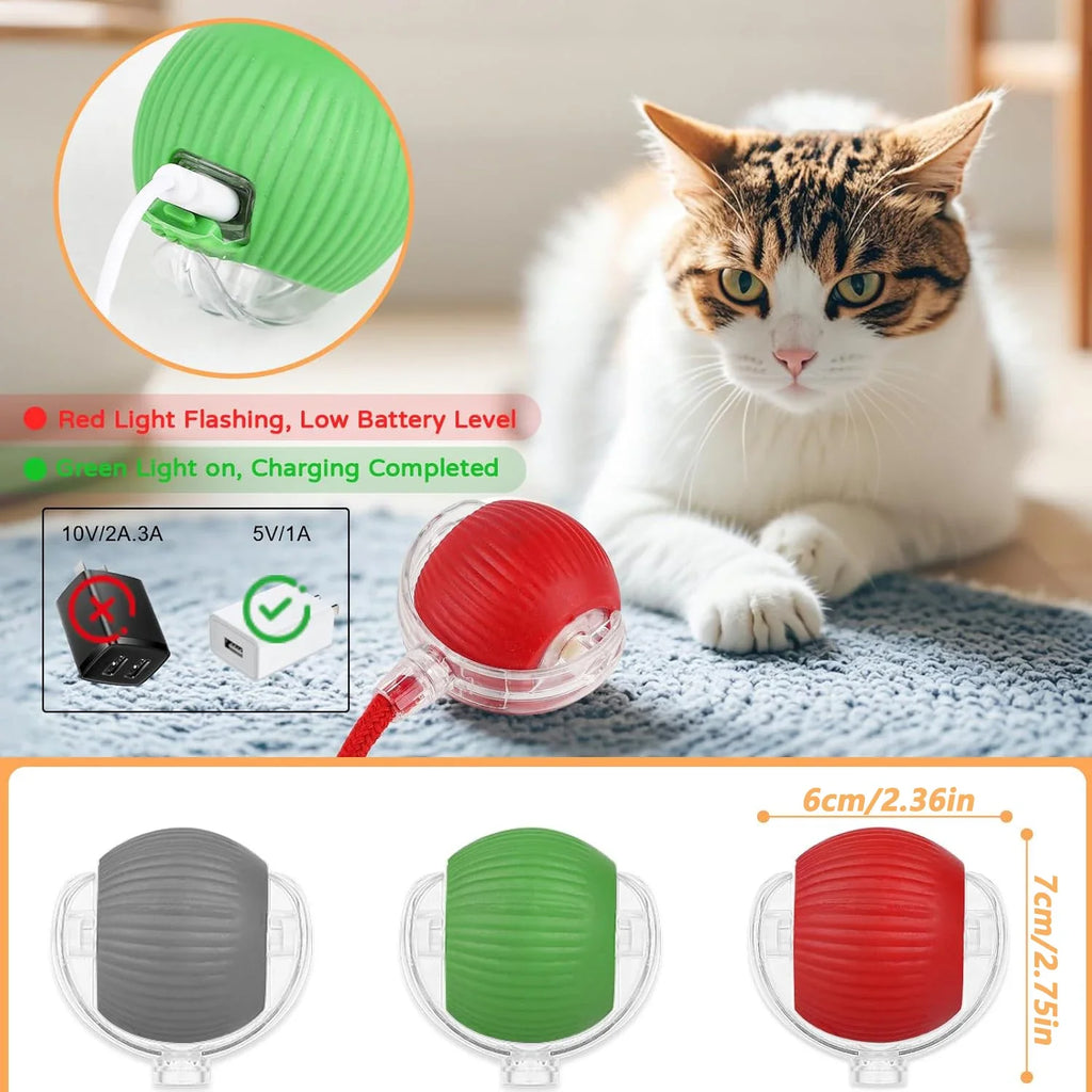 Interactive Automatic Rolling Cat Ball with Moving Tail – Rechargeable Smart Pet Toy