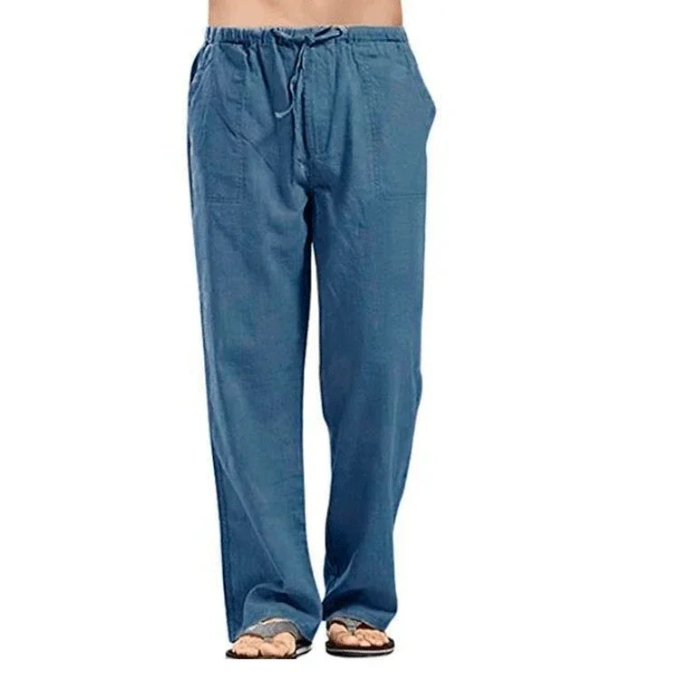 Men’s Cotton Linen Pants – Breathable Drawstring Casual Trousers