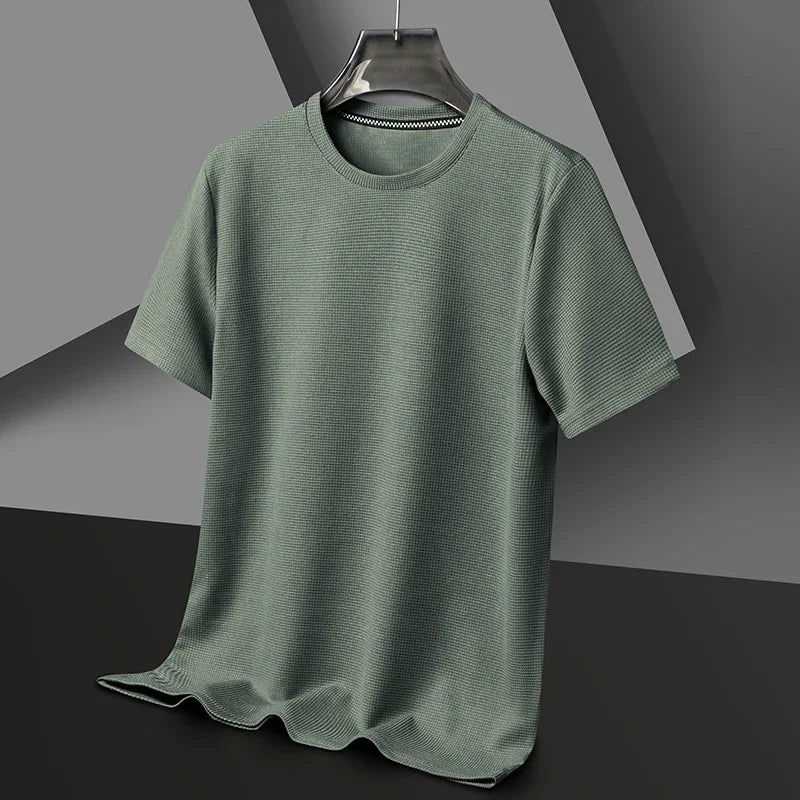 AURELLE Men's Summer Waffle Knit T-Shirt – Breathable Crew Neck Tee