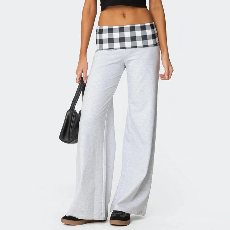 AURELLE Women's Wide Leg Fold Over Sweatpants – Low Rise Flare Yoga Lounge Pants