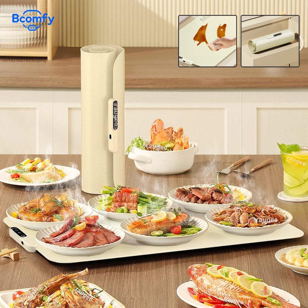 Electric Foldable Food Warmer Mat – Silicone Warming Tray with 6 Temperature Settings