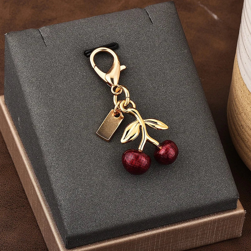 Bear & Cherry Metal Keychain – Gold Keyring for Keys, Bags & Backpacks