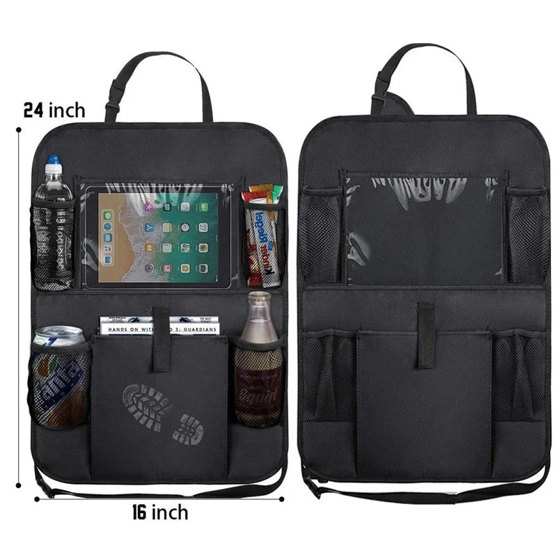 Car Backseat Organizer with Touchscreen Tablet Holder – Multi-Pocket Seat Protector