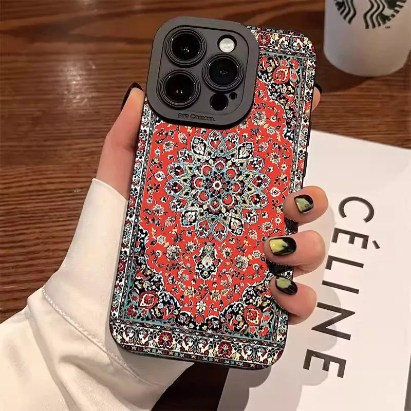 Persian Carpet Floral Phone Case – Matte Shockproof TPU Cover for iPhone