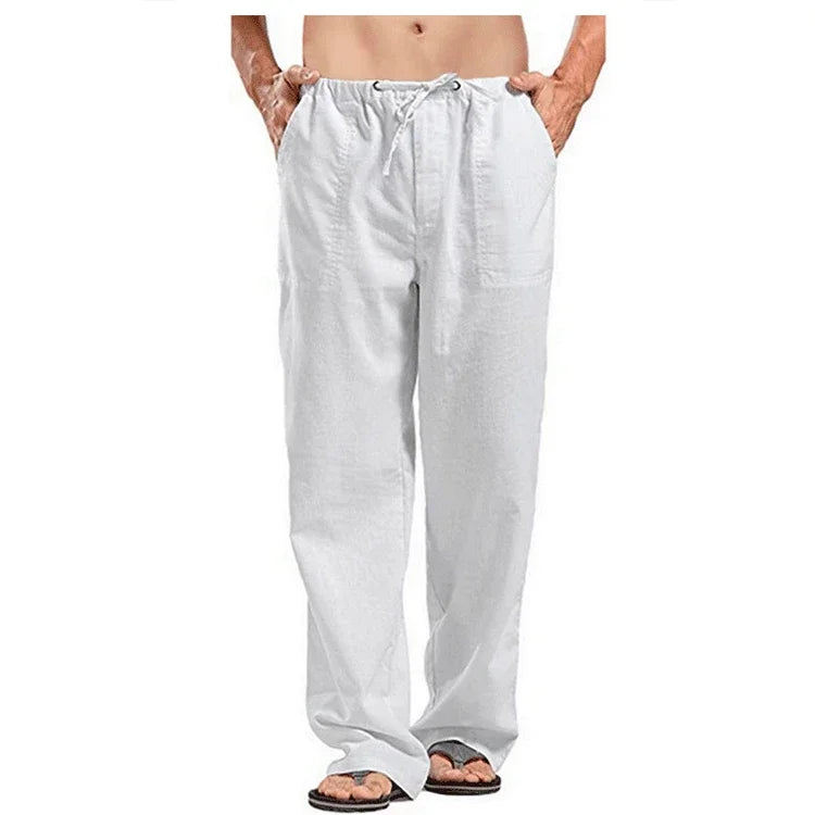 Men’s Cotton Linen Pants – Breathable Drawstring Casual Trousers