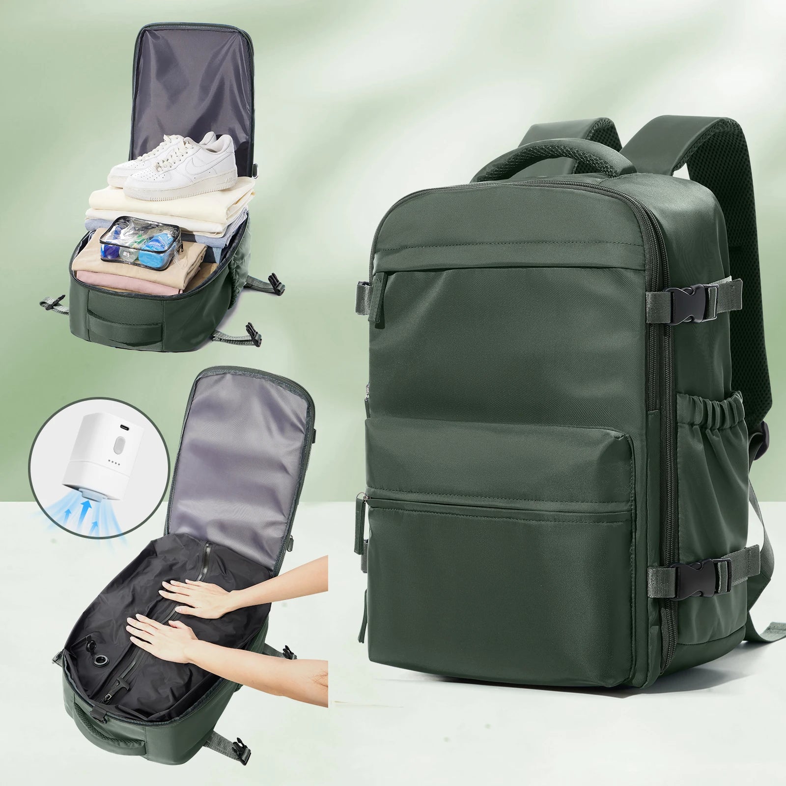 FLCC Vacuum Compression Travel Backpack – Expandable Laptop Backpack with Optional Vacuum Pump