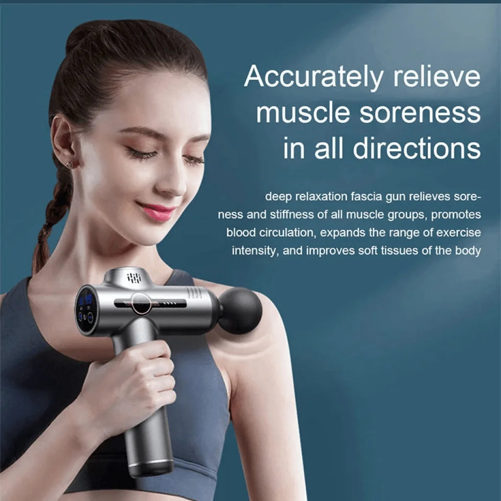 Portable Deep Tissue Massage Gun with 4 Interchangeable Heads – Rechargeable Muscle Massager for Neck, Back & Body
