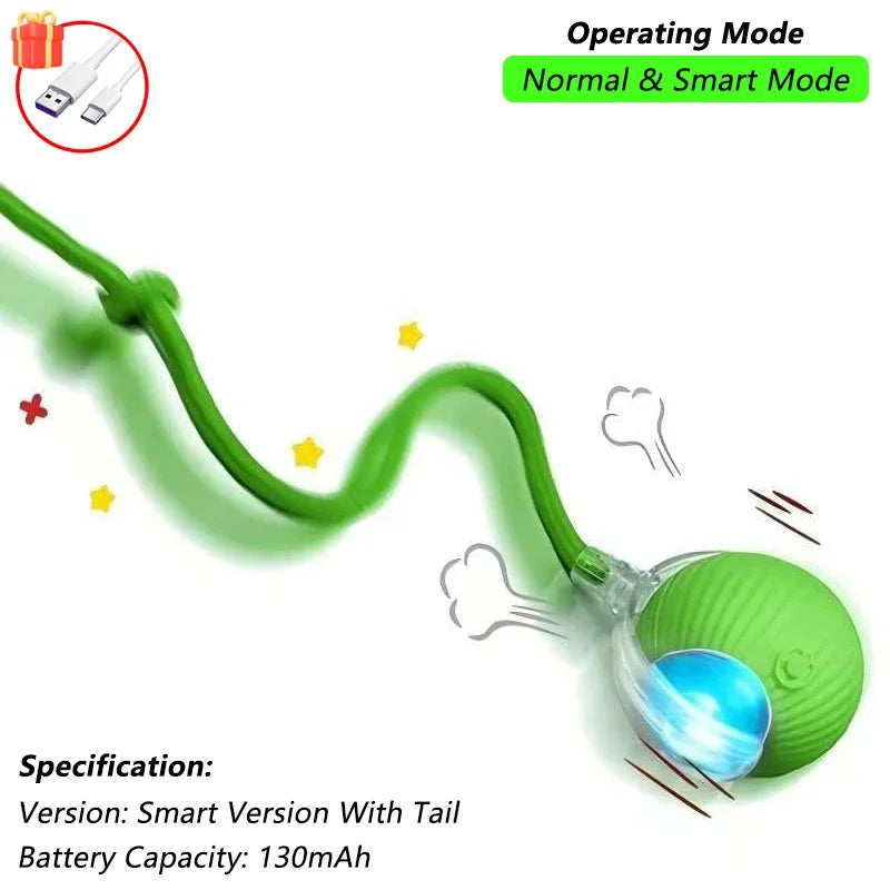Interactive Automatic Rolling Cat Ball with Moving Tail – Rechargeable Smart Pet Toy