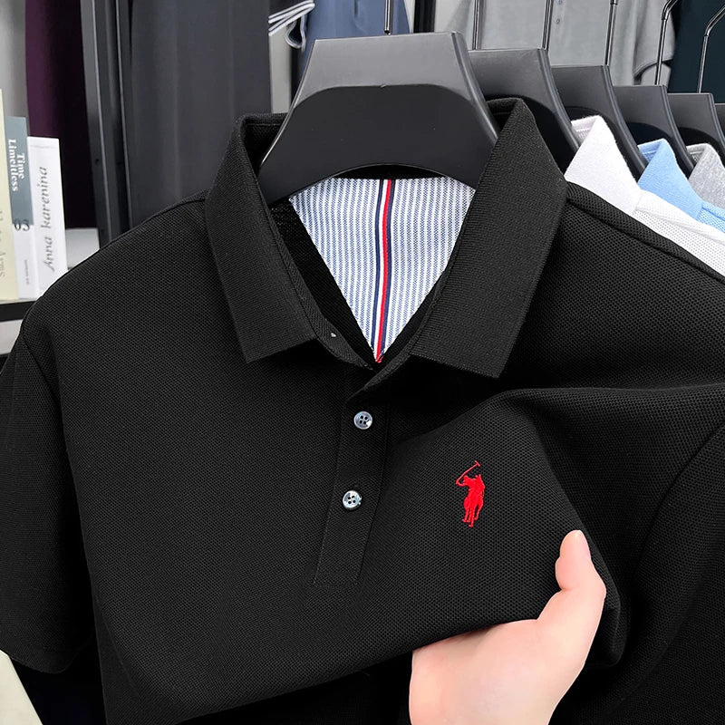 AURELLE Men's 100% Cotton Embroidered Polo Shirt – Classic Casual Style