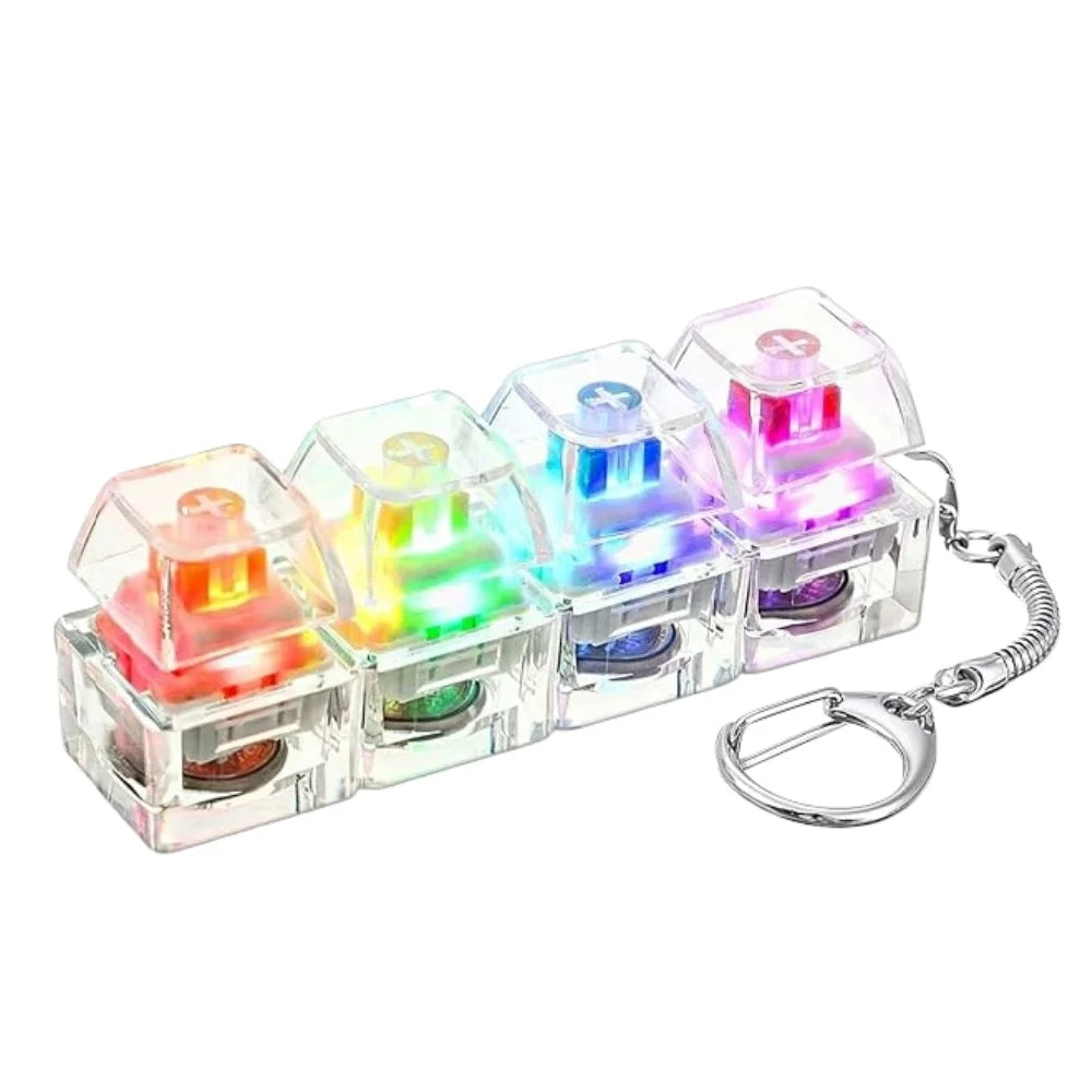 Light-Up Keyboard Keychain with Clickable LED Button – Portable Fidget Keychain
