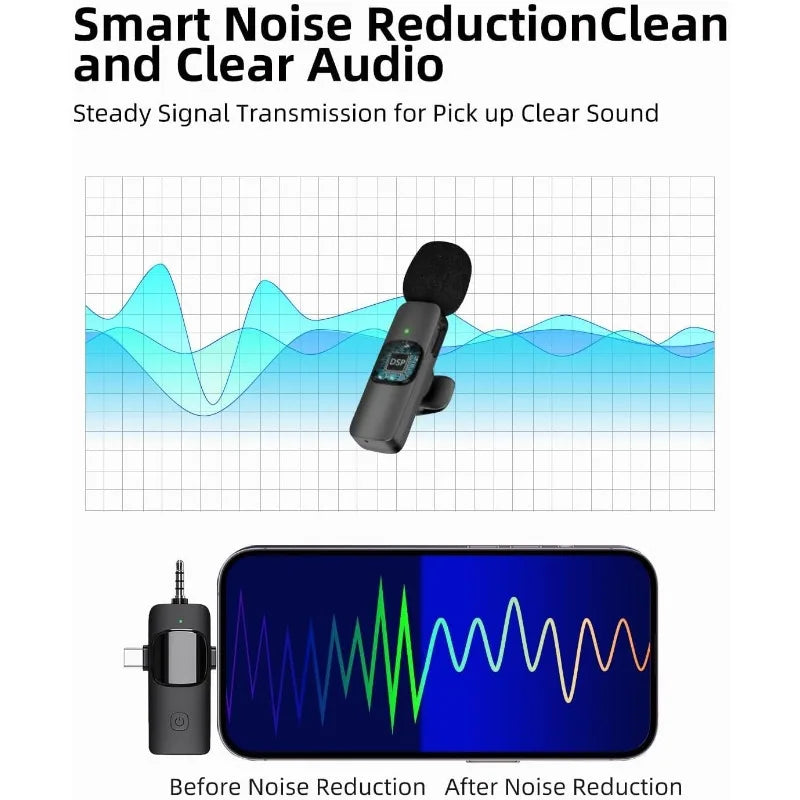 Mini Wireless Lavalier Microphone USB C Noise Cancellation Lapel Mic for iPhone 17/16/15 Video Recording Vlog
