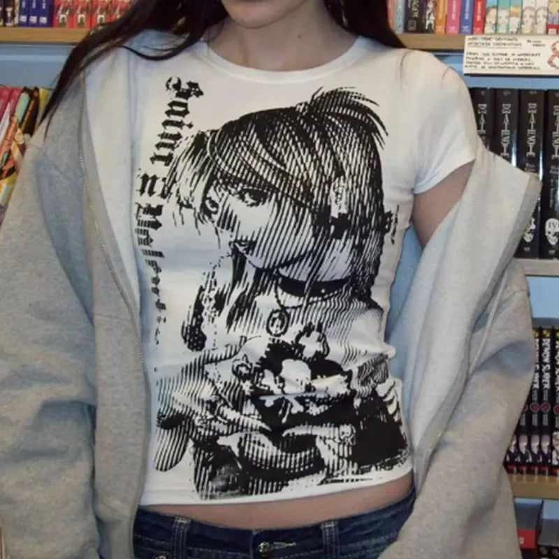 Women’s Y2K Anime Graphic Crop T-Shirt