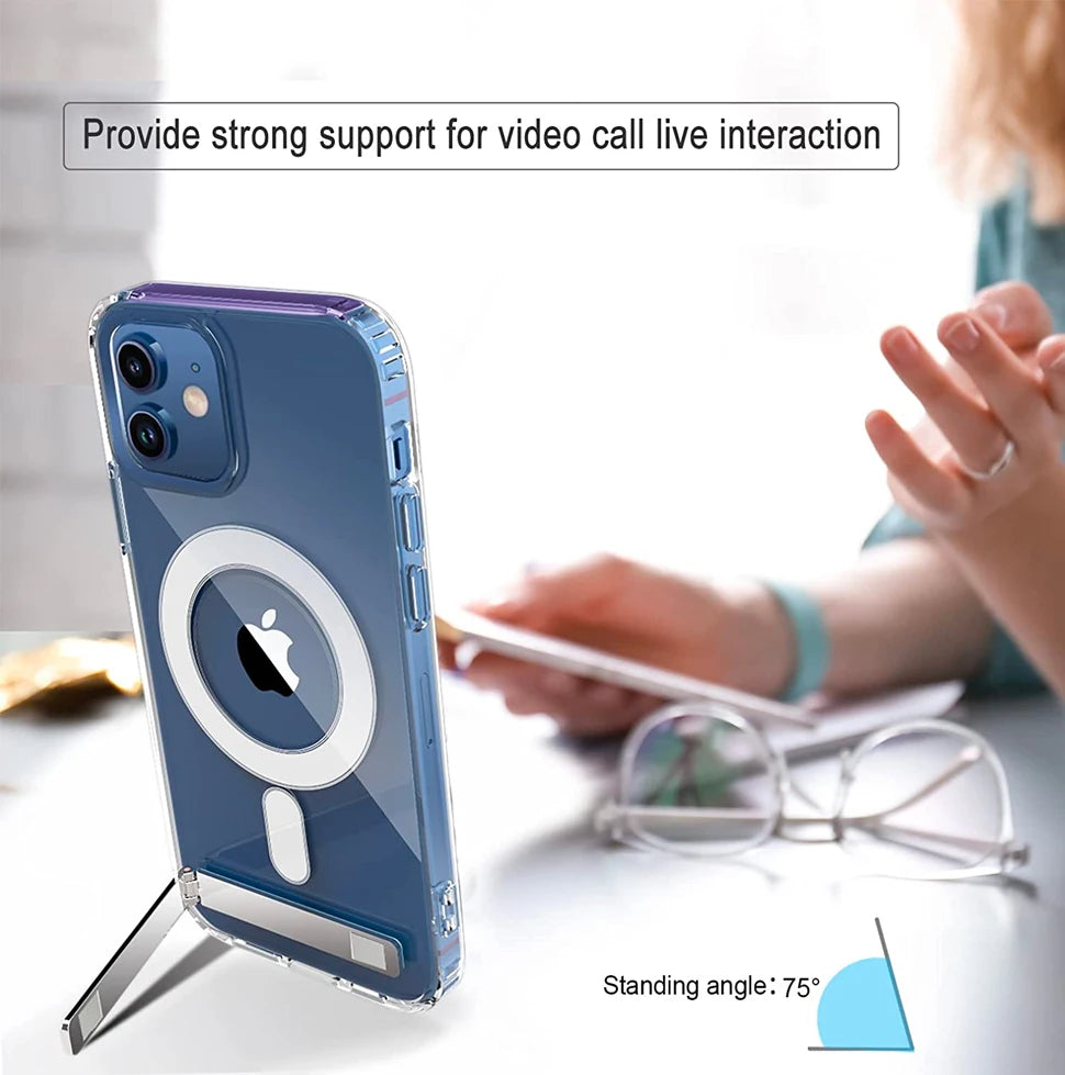 Clear Magnetic iPhone Case with Kickstand – MagSafe Compatible