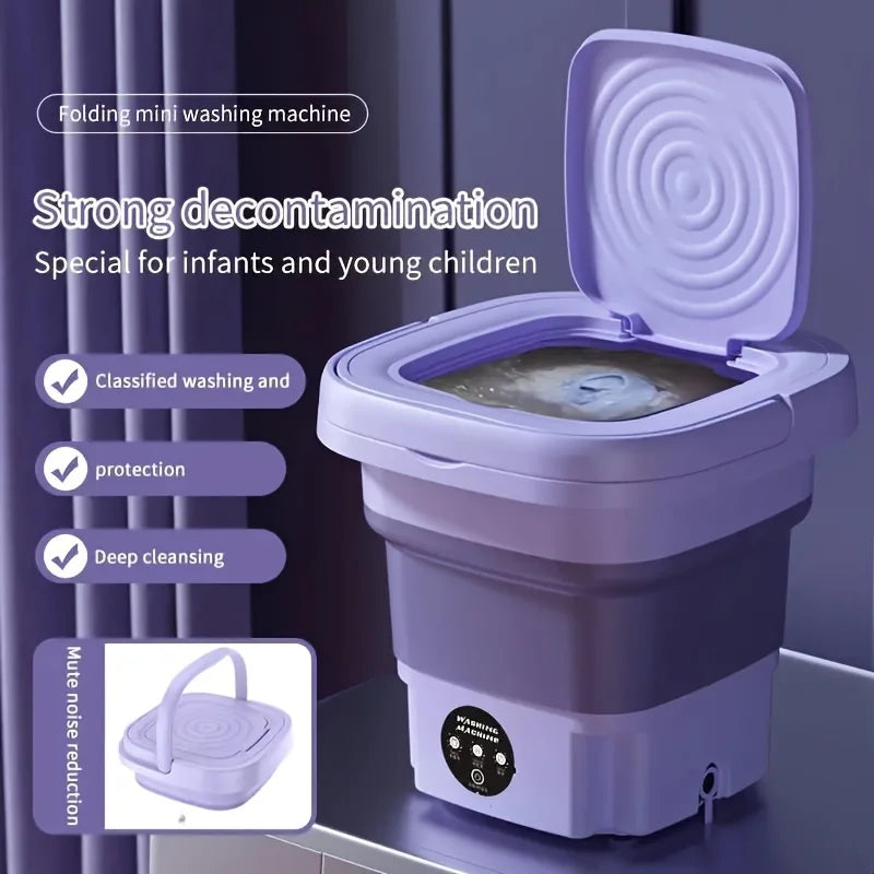 Portable Foldable Mini Washing Machine – 8L Capacity with 3 Wash Modes