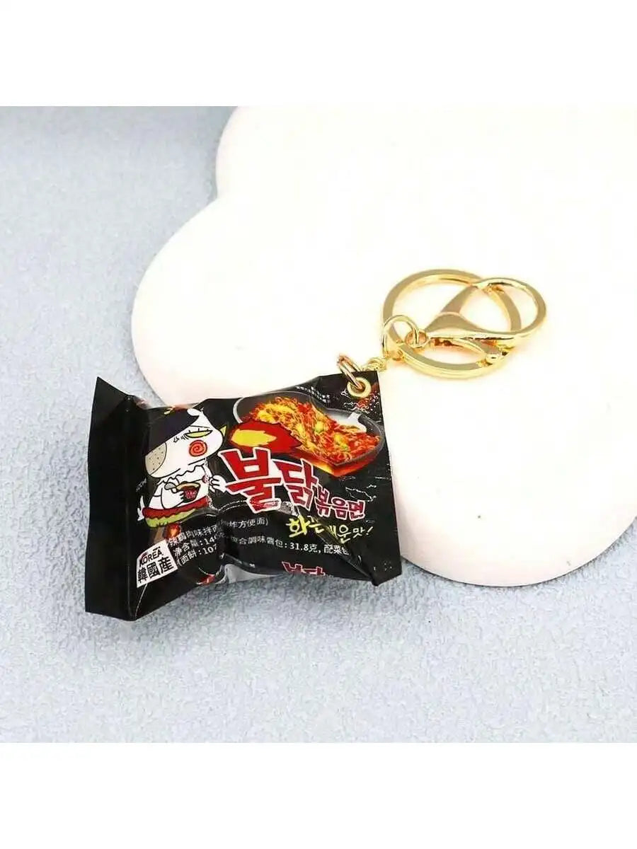 Korean Instant Noodle Bag Keychain – Mini Fast Food Pendant with O-Ring Clip