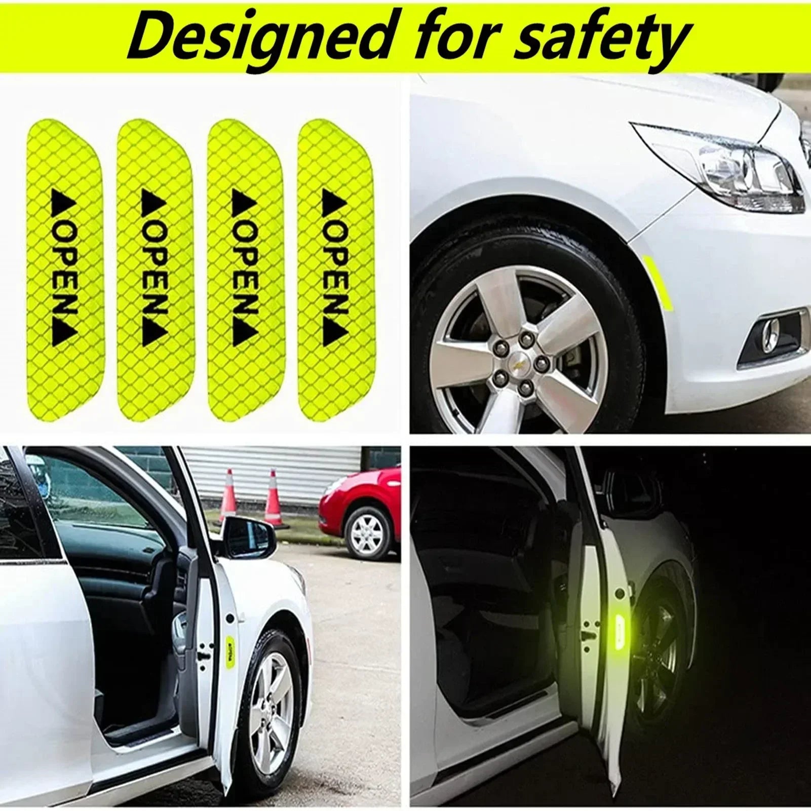 4PCS Reflective Car Door Warning Stickers