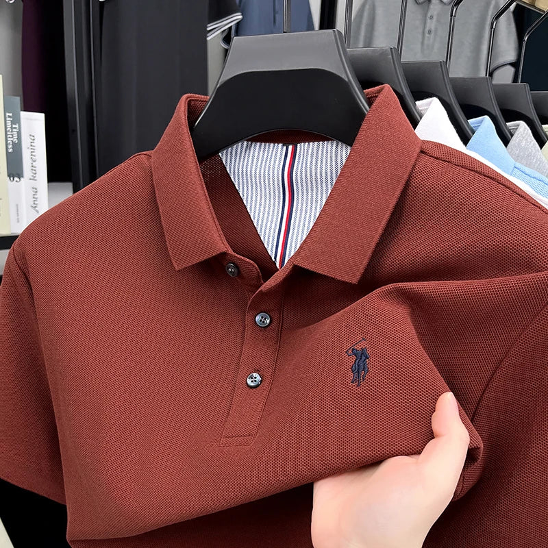 AURELLE Men's 100% Cotton Embroidered Polo Shirt – Classic Casual Style