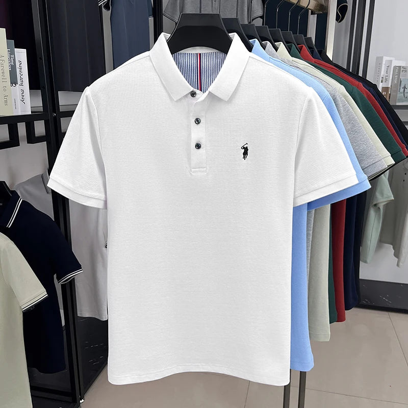 AURELLE Men's 100% Cotton Embroidered Polo Shirt – Classic Casual Style